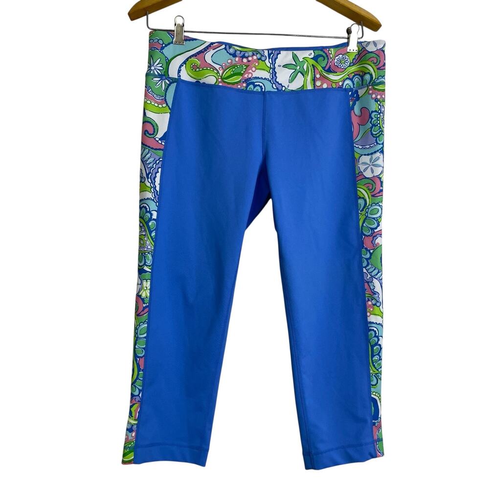 Lilly Pulitzer Weekender Mid Rise Leggings XL Blue Borealis Floral Workout Crop